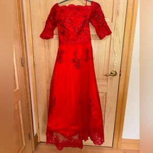 Red Floor Length Prom Dress